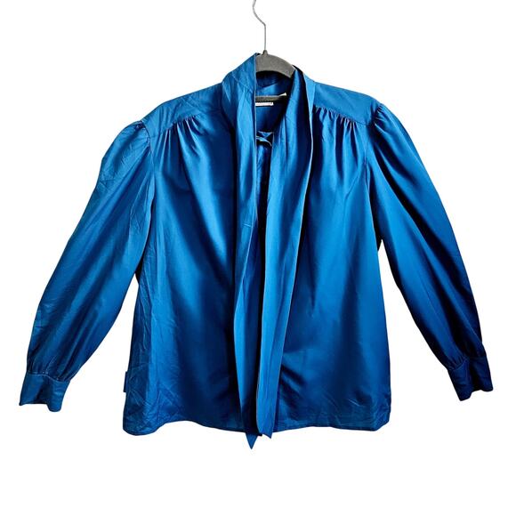 T.C. Prescott Women's 14 Layered Button Up Blouse Solid Blue Elevated Basic - Picture 1 of 8